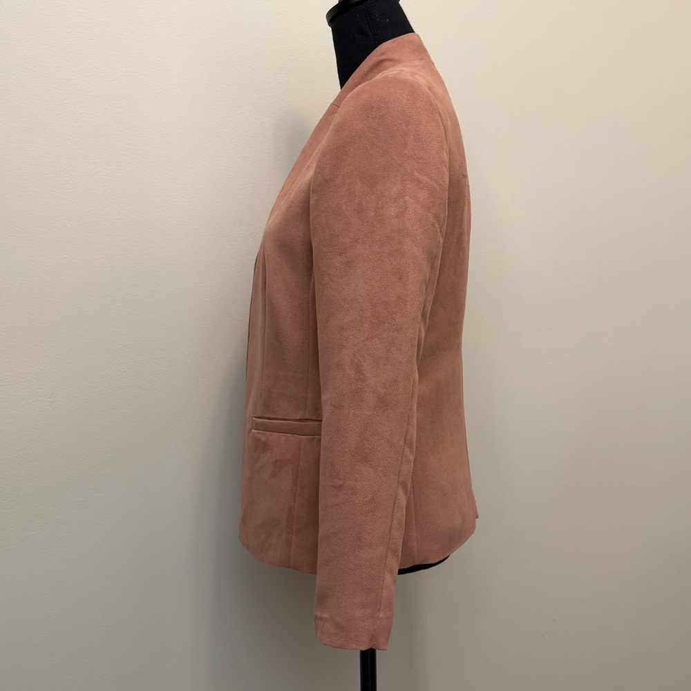Chico's Womens 0 S/4 Salmon Pink Blazer Suede Collarless Open Front Career Lined - Picture 4 of 10